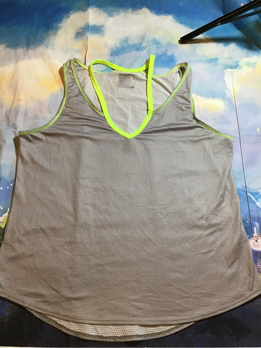 Lucky in love tank top neon yellow trim v neck straps Large 12